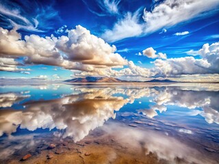 Fototapeta premium Flooded Salar de Uyuni: a stunning aerial view reveals Bolivia's mirror desert in all its glory.