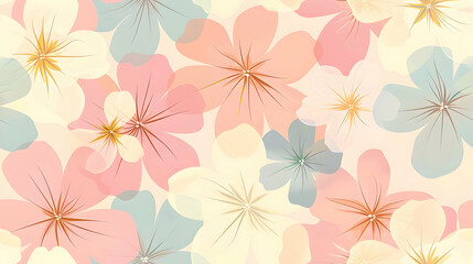 Fototapeta premium A soft, colorful floral pattern featuring pastel flowers on a light background.