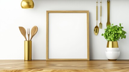 Stylish Kitchen Counter with Wooden Frame and Herb Planter