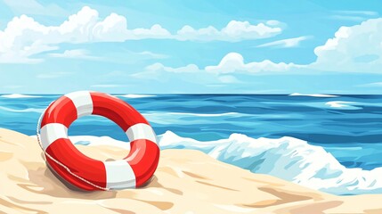 Naklejka premium Beach Life Rescue Red and White Vector Illustration for Safety Awareness and Lifeguard Training