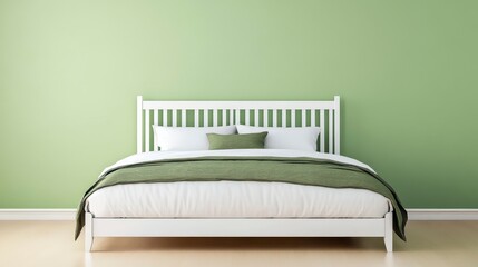 Minimalist Bedroom with Green Accent Wall and Cozy Bedding Set