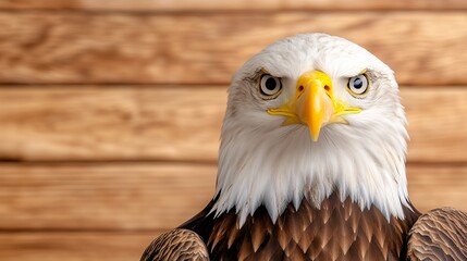 Obraz premium Majestic Eagle Portrait Against Rustic Wooden Background