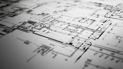 Detailed architectural blueprint showcasing intricate floor plans and measurements