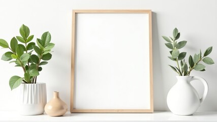 White Wooden Frame Mockup with Botanical Decor