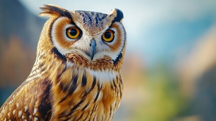 Fototapeta premium Majestic Owl with Striking Yellow Eyes Perched in Natural Habitat
