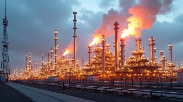 Oil Refinery Panorama - Gas Torch & Columns