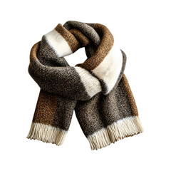 Woolen Blanket Scarf in Brown and Cream with White and Brown Stripe Isolated on Transparent Background