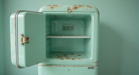 Vintage Mint Green Refrigerator with Open Door