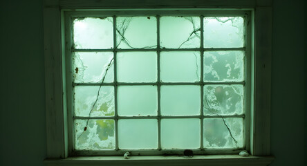 Fototapeta premium Cracked Pane Window in Old Building