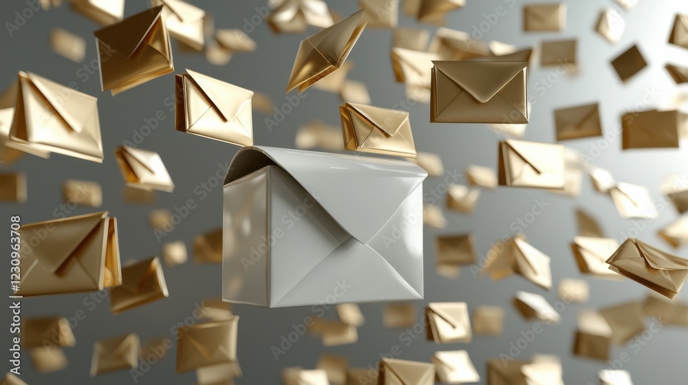 Poster a digital mailbox with envelopes flying in and out, symbolizing email communication