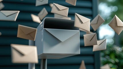Fototapeta premium A digital mailbox with envelopes flying in and out, symbolizing email communication