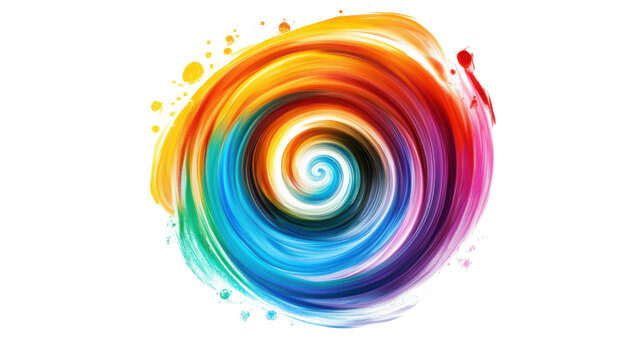 Colorful spiral swirling with transparent background and paint splatters
