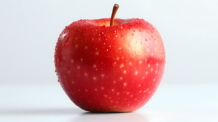 Fresh Red Apple with Water Droplets on a Bright Background