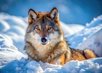 Overhead view: a lone wolf, silhouetted against a winter wonderland.  Breathtaking candid wildlife photography.