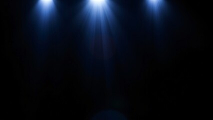 Dramatic Blue Spotlight Beams on Black Background - Abstract Light Overlay