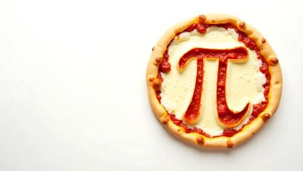 Creative Circular Pizza with Pi Symbol Carved into Cheese Topping on White Background