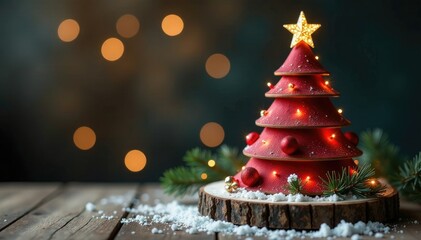 Schattige Weihnachtspyramide mit Kerzen auf einem Holzaltar, dekorationsstil, traditionell, pyramide