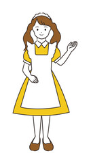 イラスト素材: イラスト素材:手を上げ案内するメイド風店員さん_全身