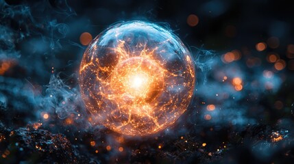 Obraz premium Fiery Orb Enveloped In Smoke And Sparks