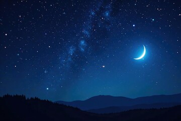 Obraz premium Starry night with a crescent moon shining bright, cosmic, serene
