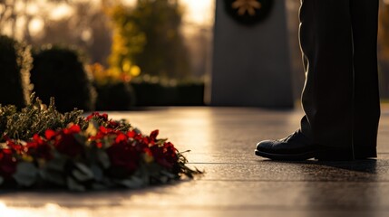 Respectful Veterans Day 2024 wreath-laying ceremony with veterans at a memorial, highlighting a solemn and honorable atmosphere for Veterans Day content.
