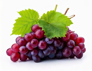 Obraz premium Bunch of ripe grapes with grape leaf isolated on a white background.
