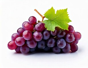 Bunch of ripe grapes with grape leaf isolated on a white background.