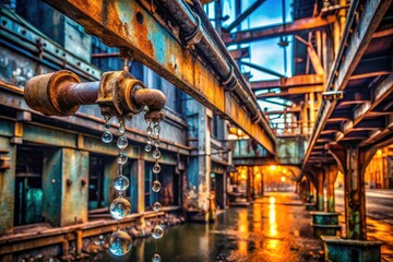 Obraz premium Rust, leaks, and concrete's gritty embrace: urban exploration photography reveals water's decay artistry.