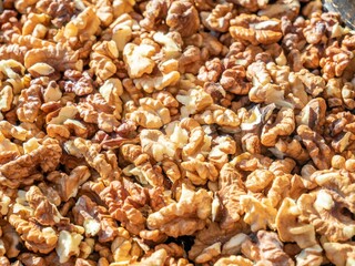 Close-up of walnuts in sunlight