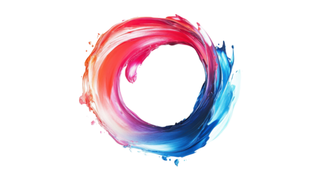 Colorful paint stroke creating a circular frame on transparent background