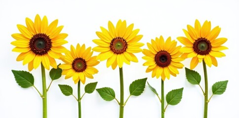 isolated sunflower flowers on white background, blooms, nature photography