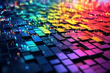 A stock market graph visualized as a digital mosaic, 