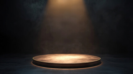 Round stage podium illuminated with spotlight