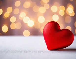 Obraz premium Close up of red heart on wooden table against defocused bokeh light