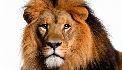 Fototapeta premium Close-up of lion, Panthera leo, 8 years old, in front of white background