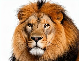 Fototapeta premium Close-up of lion, Panthera leo, 8 years old, in front of white background