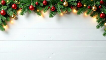 Rustic white shiplap wall with red and green garland hanging, wall, decor