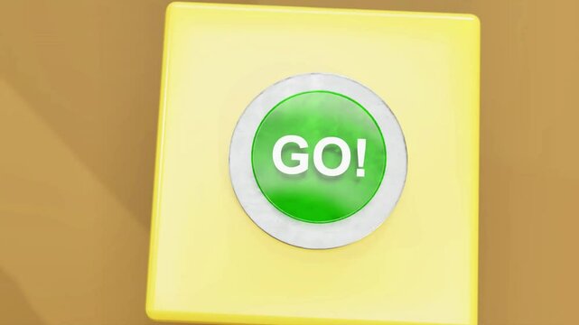3D animated character pressing a "Go!" button. Perfect for user interface concepts, start actions, gaming, decision-making, and interactive content. High-quality motion with smooth animation.