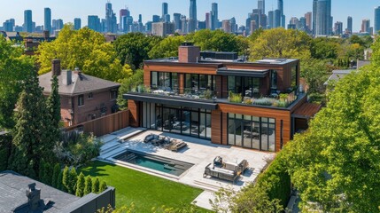 Modern House with City Skyline View
