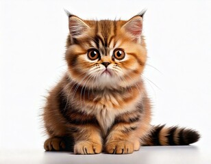 Exotic Shorthair kitten, 4 months old, sitting in front of white