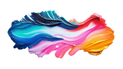 Colorful brushstrokes of oil paint forming a vibrant abstract design on transparent background