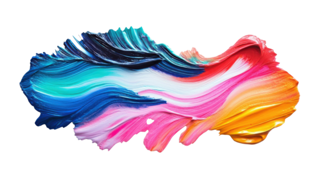 Colorful brushstrokes of oil paint forming a vibrant abstract design on transparent background