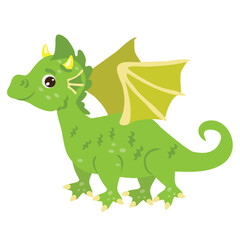 Medieval fairy tale  green dragon vector cartoon illustration