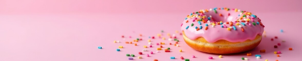 Colorful sprinkles scattered on top of a sweet doughnut, pastel colors, multicolored toppings, yummy pastry