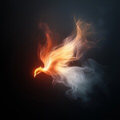 Ethereal Phoenix Rising from Ashes with Fiery Flames and Smoke Trails Against a Dark Background for Symbolism of Rebirth and Transformation