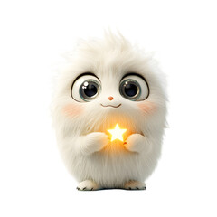 Fluffy 3D Cartoon Character with Glowing Eye Isolated on Transparent Background