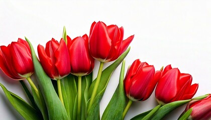 Fototapeta premium Fresh Red Tulips, a symbol of spring and Easter. Isolated on white