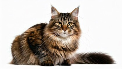 Front view of a Norwegian Forest cat sitting, looking at the camera,