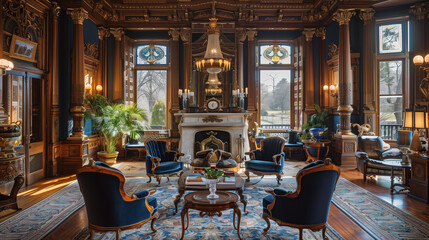 Fototapeta premium Classic interior of a house or apartment (living room) in the Baroque style. Luxury Furniture Decoration 