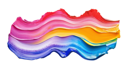 Colorful brushstrokes of acrylic paint forming a vibrant wave on transparent background